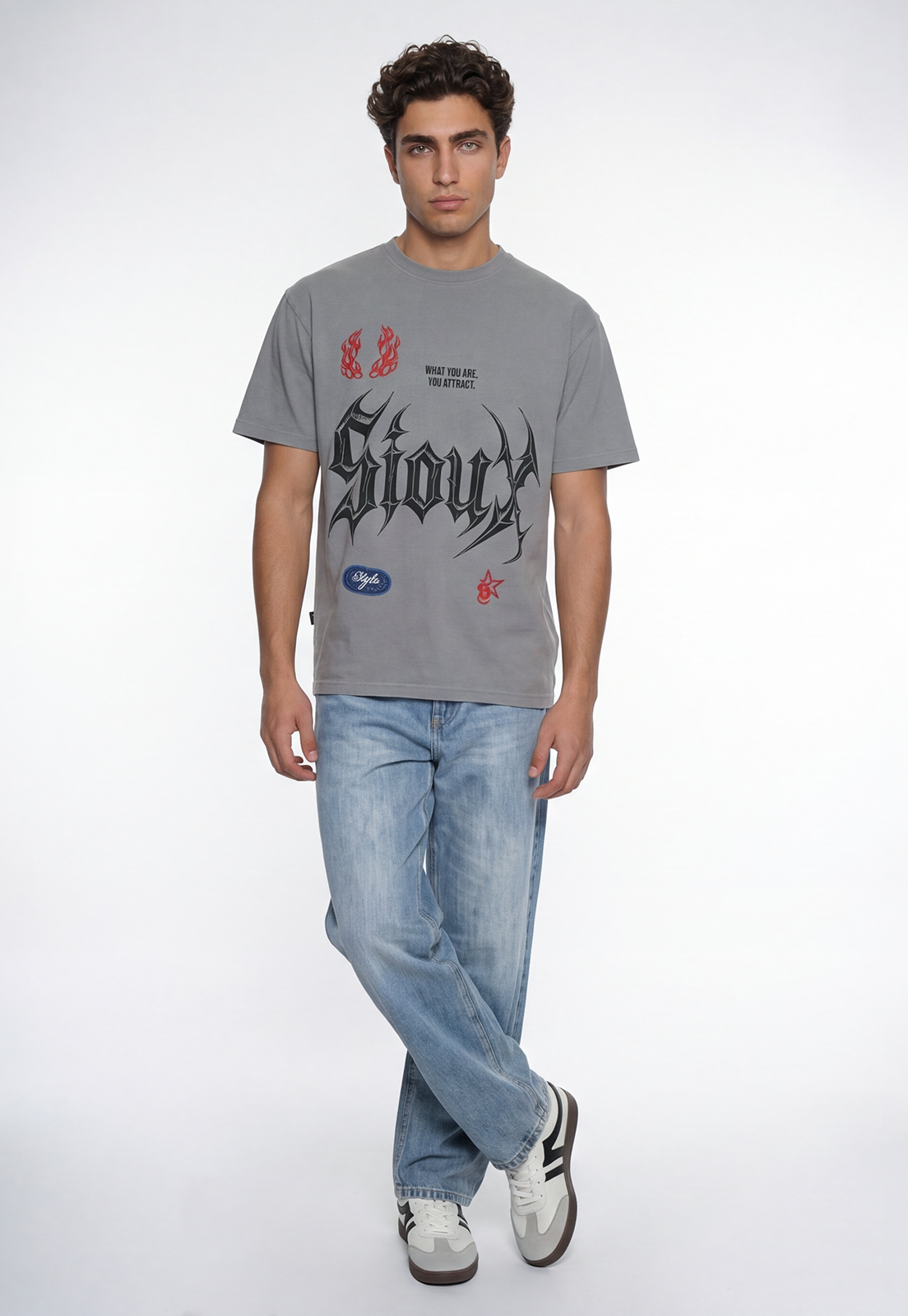 Polera Hombre Relaxed Bordado Lavada Gris 2
