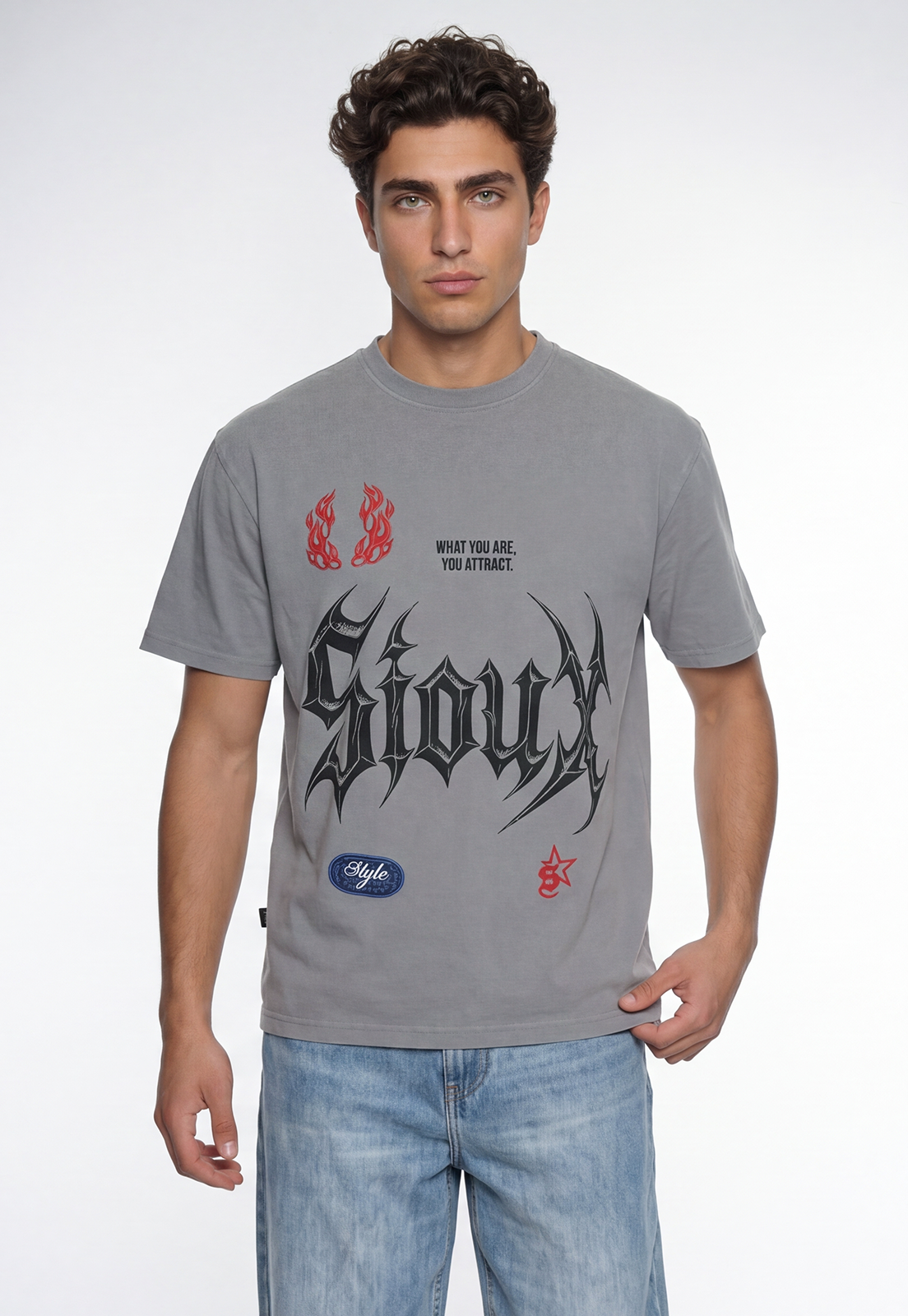 Polera Hombre Relaxed Bordado Lavada Gris 1