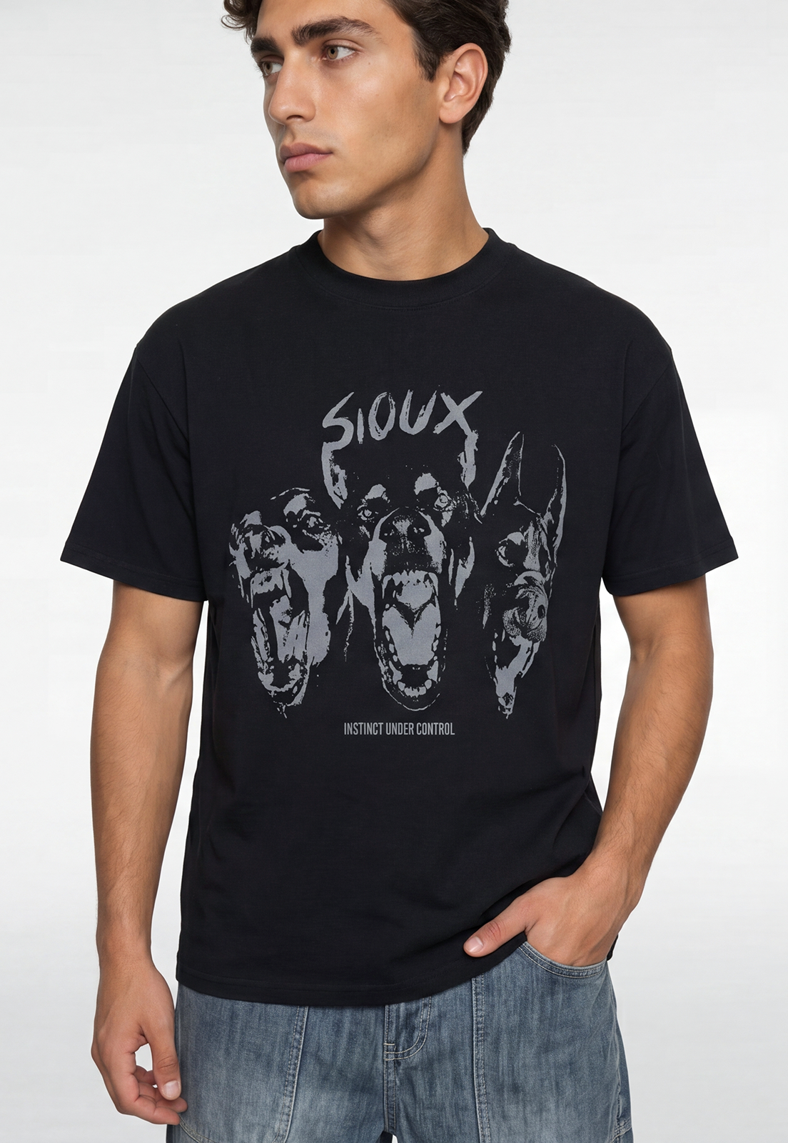 Polera Hombre Boxy Fit Perros Negro 2