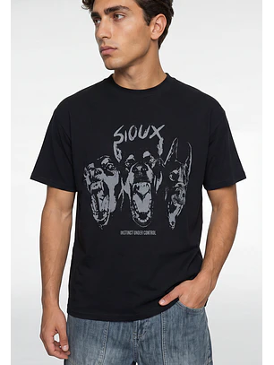 Polera Hombre Boxy Fit Perros Negro