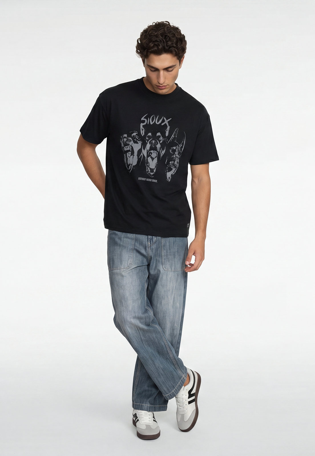 Polera Hombre Boxy Fit Perros Negro 4