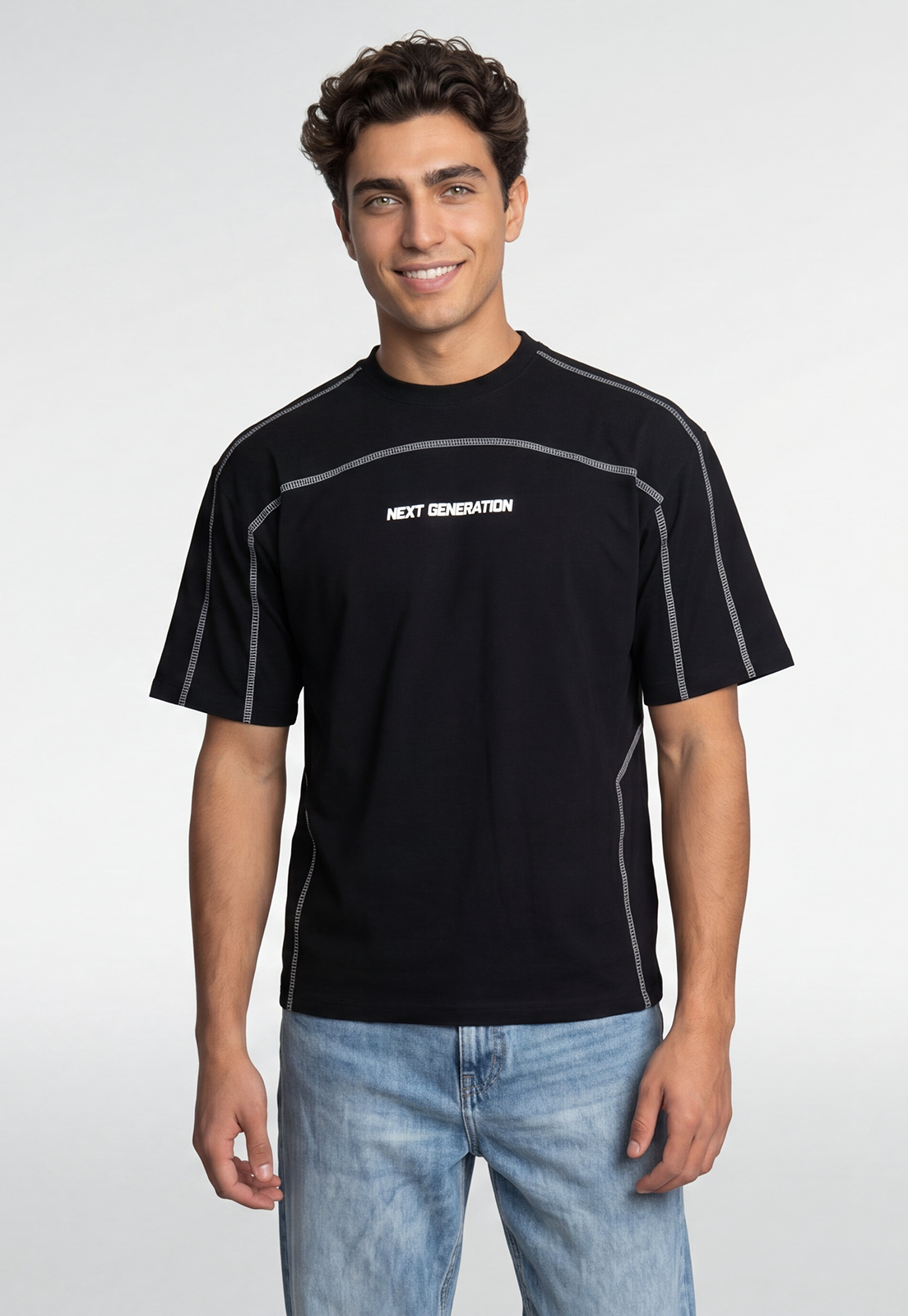 Polera Hombre Costuras Contraste Negro 1