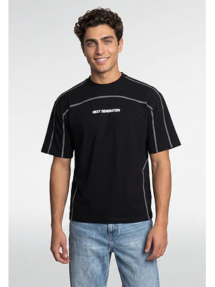 Polera Hombre Costuras Contraste Negro