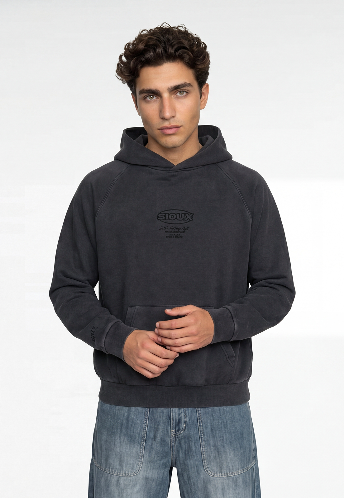 Polerón Hombre Boxy Fit Lavado Flock Negro 1