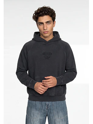 Polerón Hombre Boxy Fit Letras Flock Negro