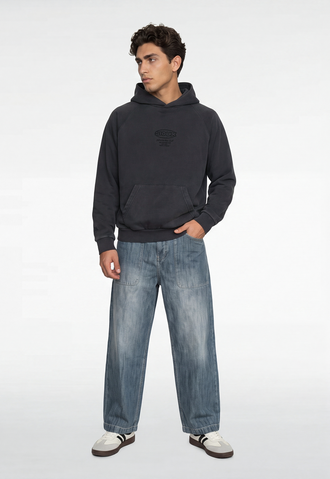 Polerón Hombre Boxy Fit Lavado Flock Negro 2