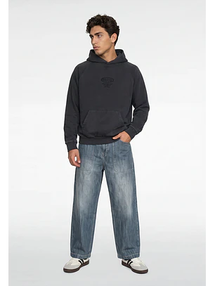 Polerón Hombre Boxy Fit Letras Flock Negro