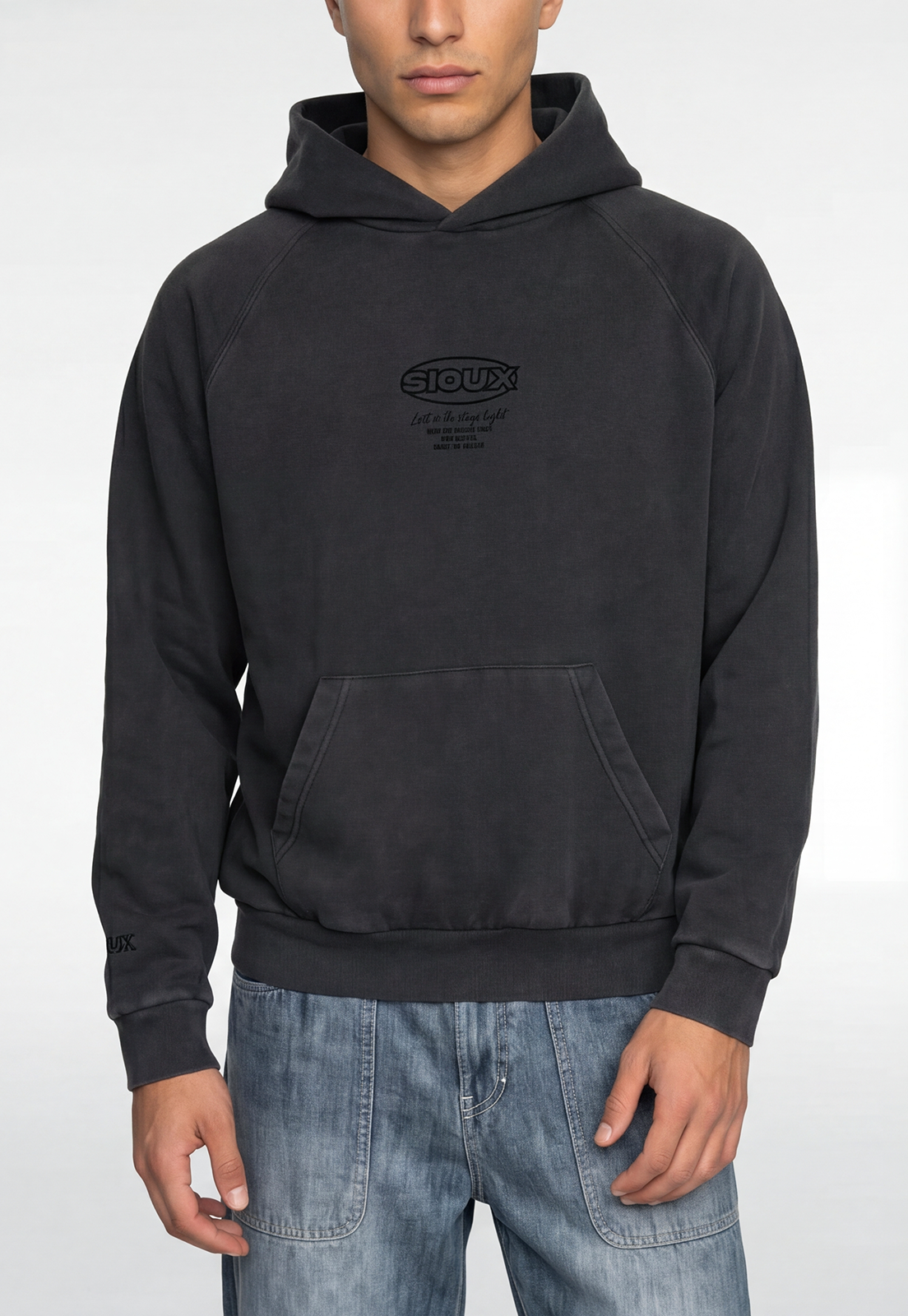 Polerón Hombre Boxy Fit Lavado Flock Negro 3