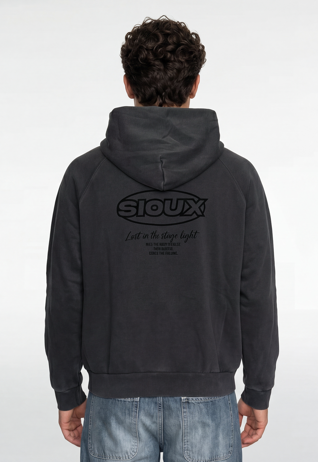 Polerón Hombre Boxy Fit Lavado Flock Negro 4