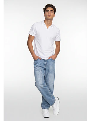 Polera Hombre Piqué Cuello V Blanco