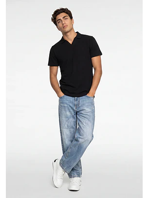 Polera Hombre Piqué Cuello V Negro