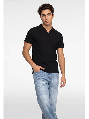 Polera Hombre Piqué Cuello V Negro