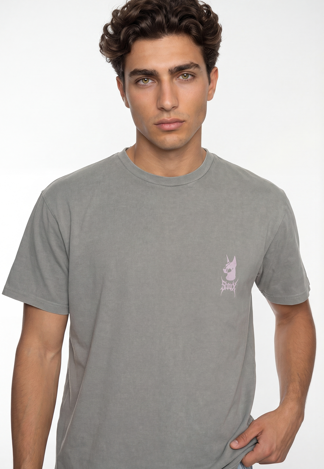 Polera Hombre Letras Rosadas Gris 3