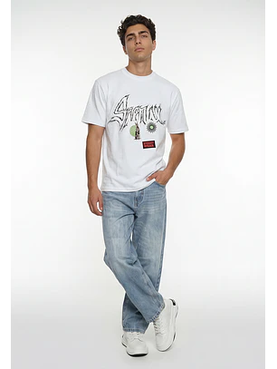 Polera Hombre Estampados Parches Blanco