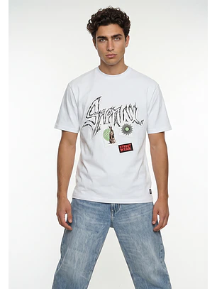Polera Hombre Estampados Parches Blanco