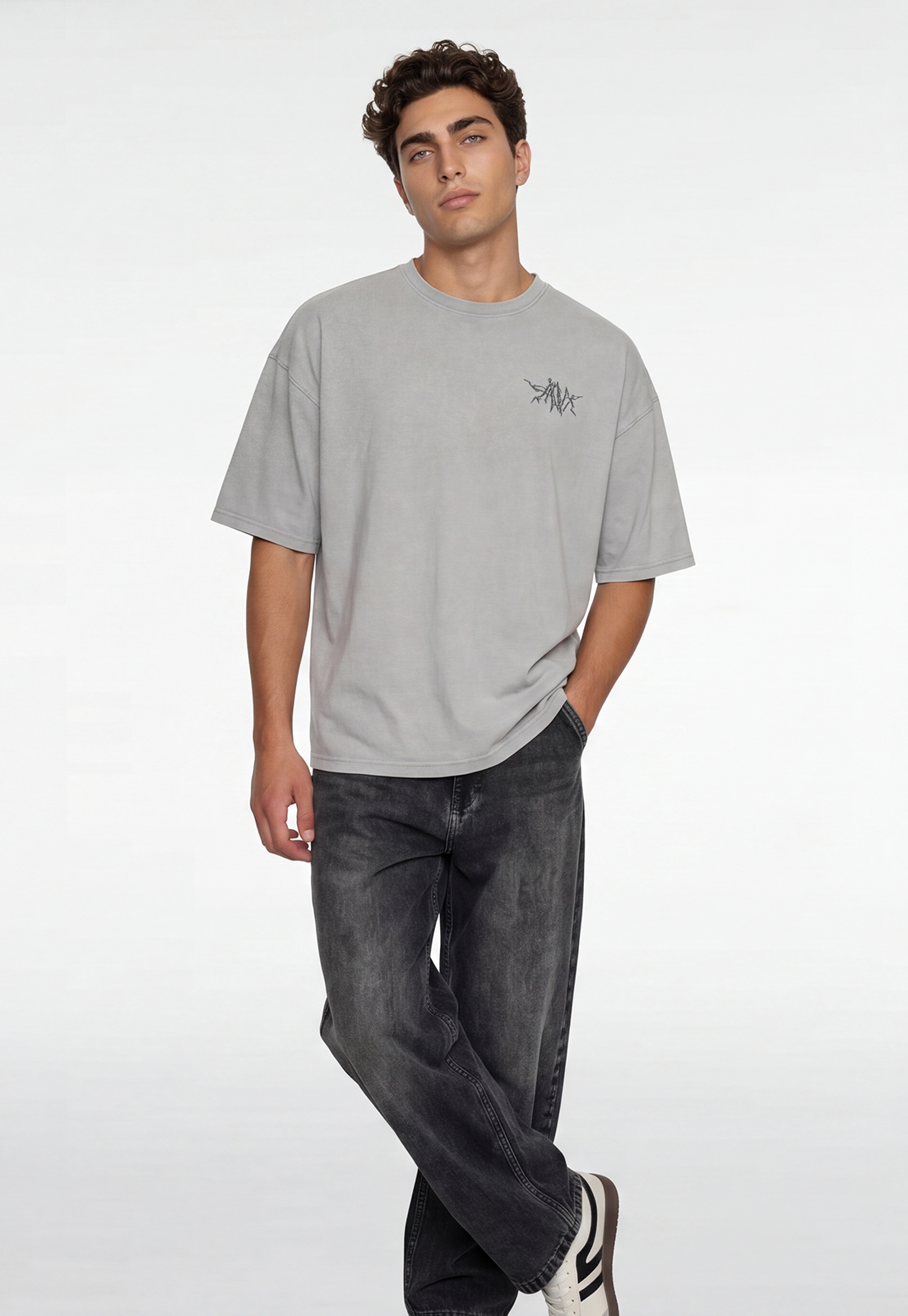 Polera Hombre Boxy Fit Bordado Death Gris 1