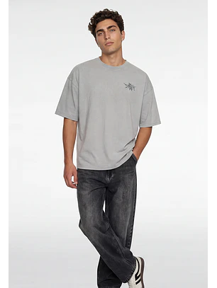 Polera Hombre Boxy Fit Bordado Death Gris