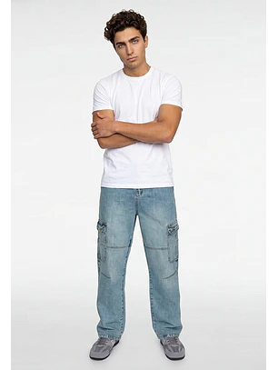 Jeans Hombre Baggy Cargo Celeste
