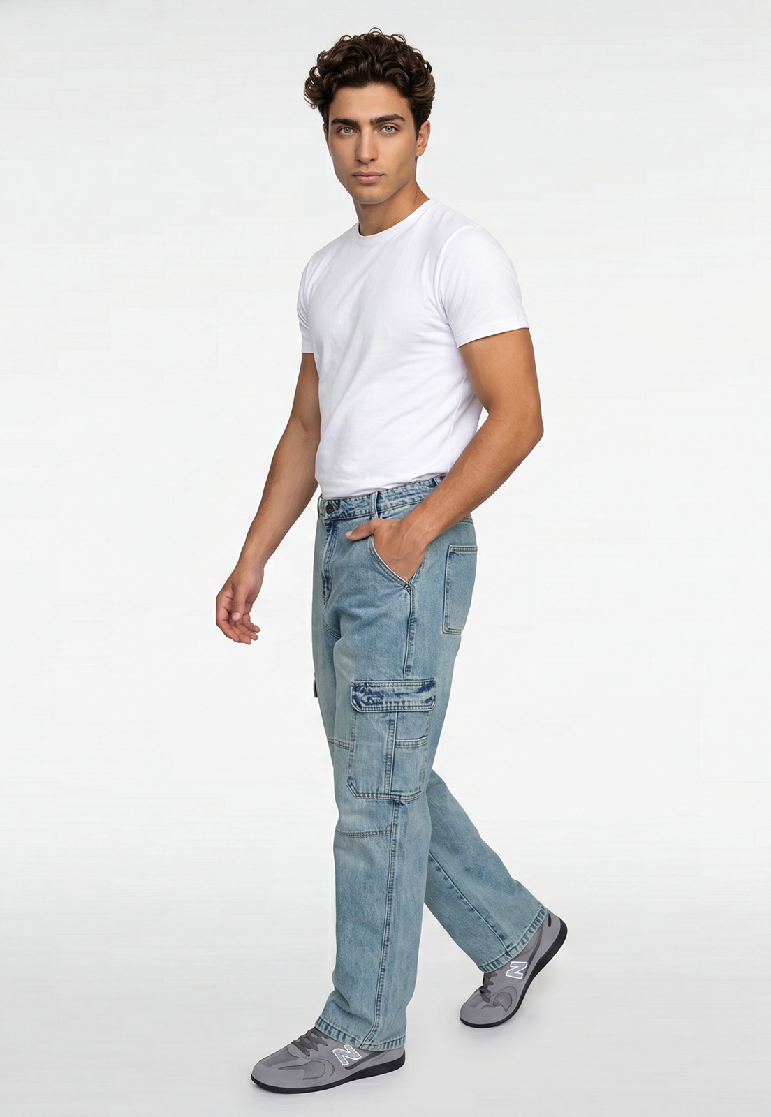 Jeans Hombre Baggy Cargo Celeste 4