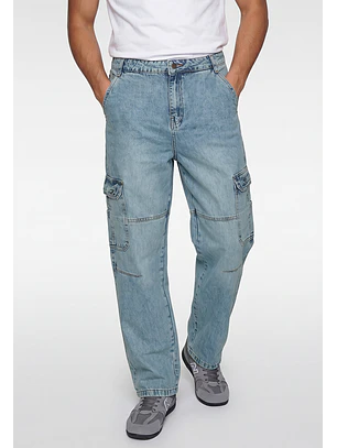Jeans Hombre Baggy Cargo Celeste