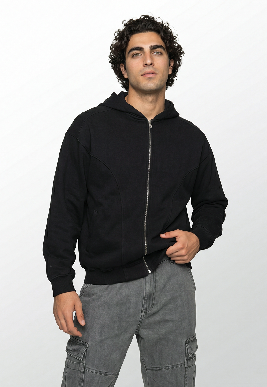 Polerón Hombre Cortes Moda Negro 1