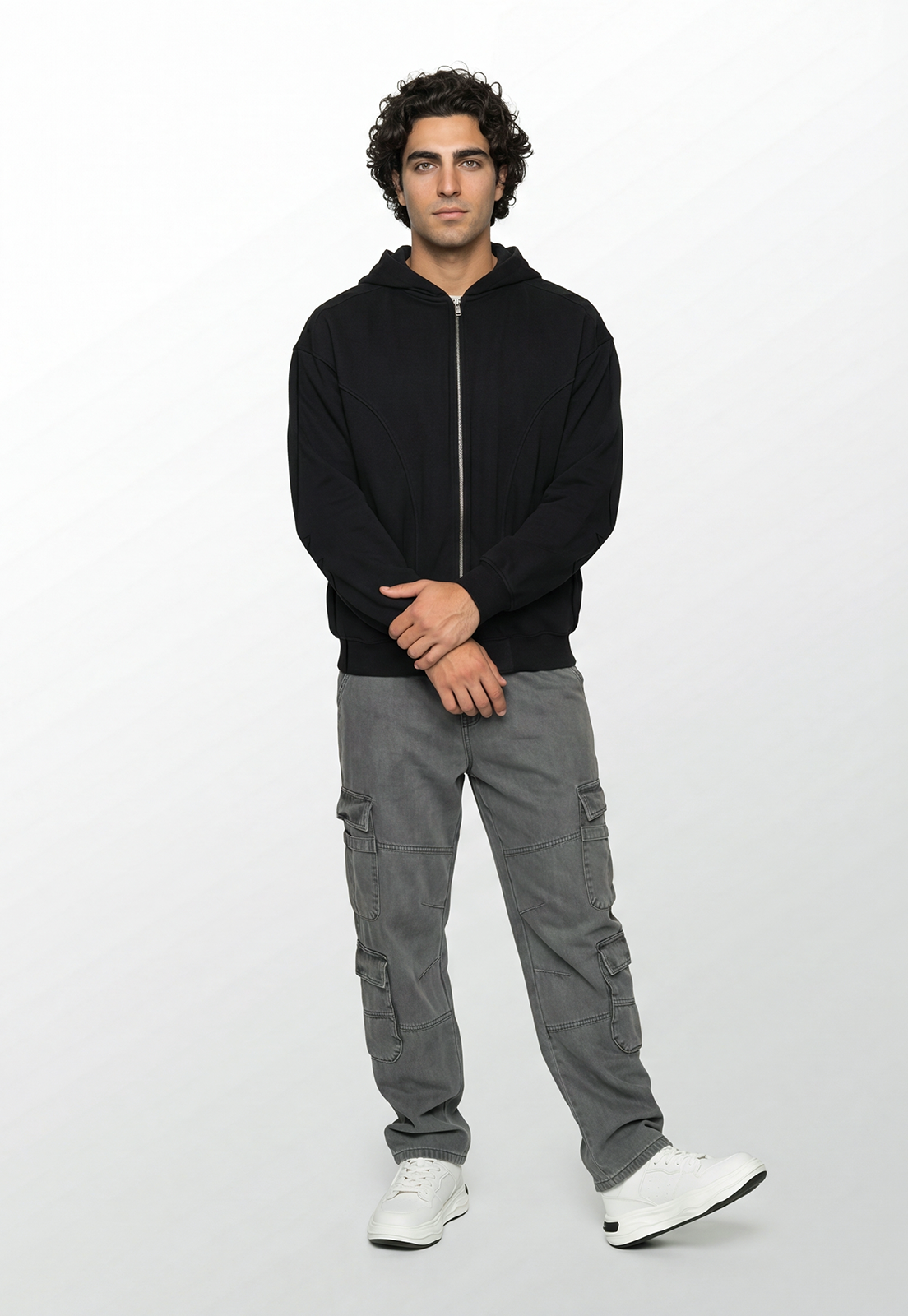 Polerón Hombre Cortes Moda Negro 2