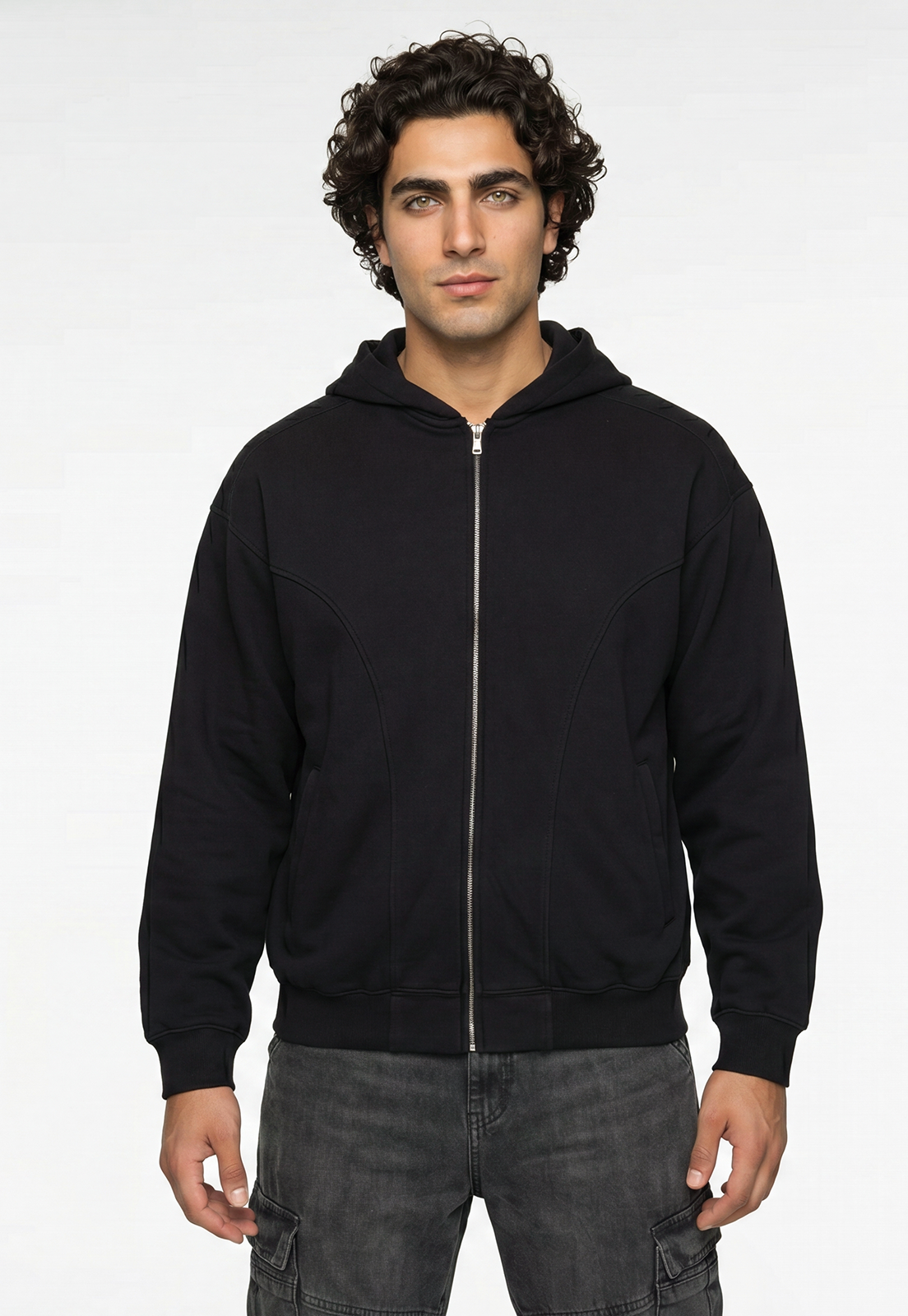 Polerón Hombre Cortes Moda Negro 4
