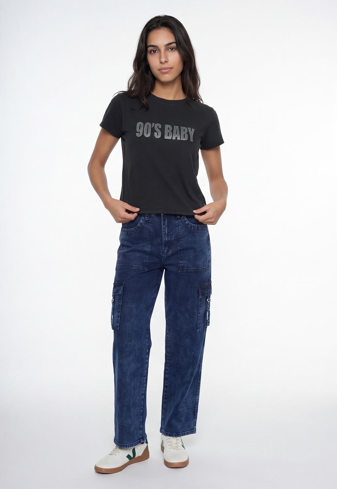 Polera Mujer Lavada Strass Gris 2
