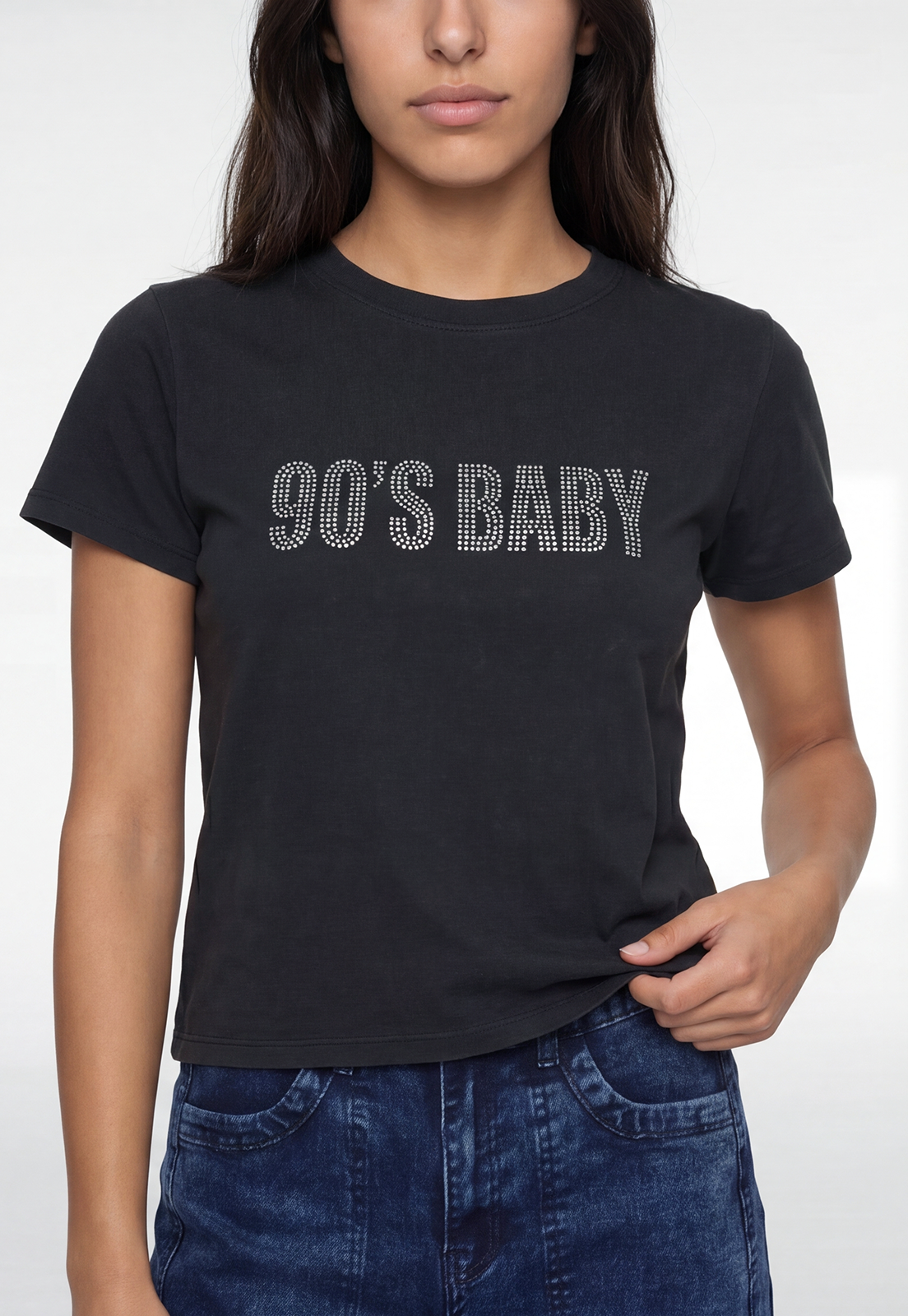 Polera Mujer Lavada Strass Gris 4