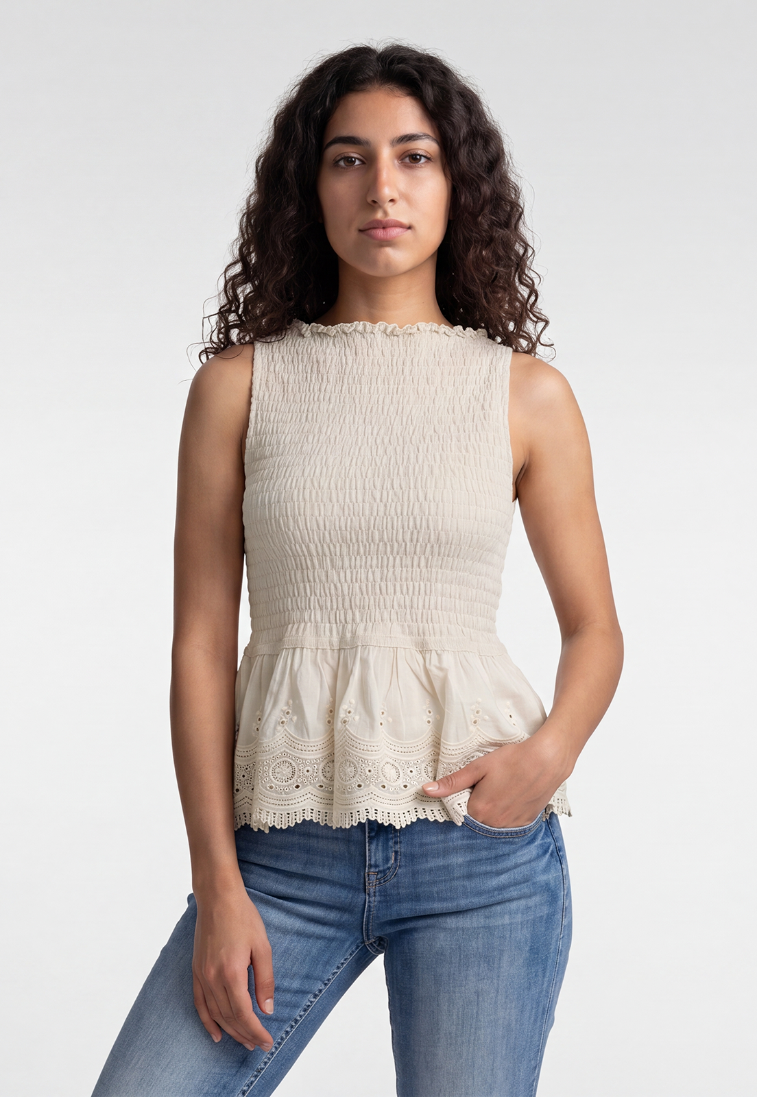 Peto Mujer Romantic Broderie Crudo 1