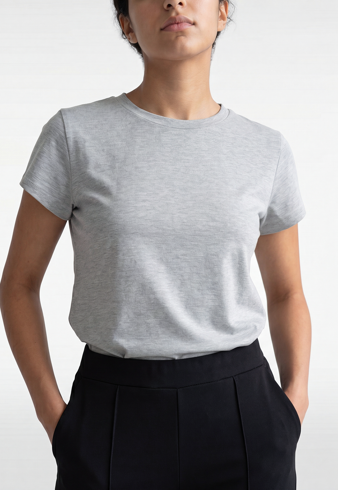 Polera Mujer Basic Cuello Redondo Gris 3