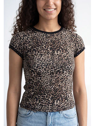 Polera Mujer Leopardo Tachas Beige