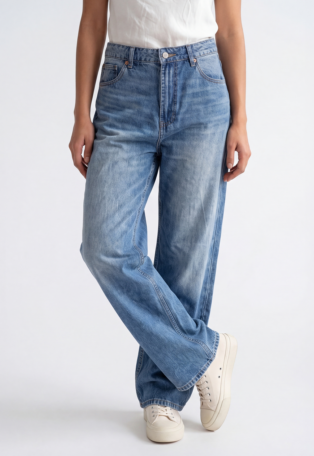 Jeans Mujer Wide Leg Tiro Alto Proceso Azul 2