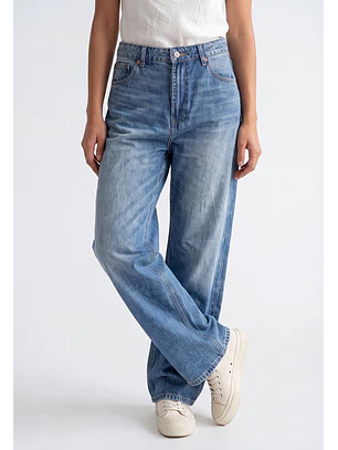 Jeans Mujer Wide Leg Tiro Alto Proceso Azul