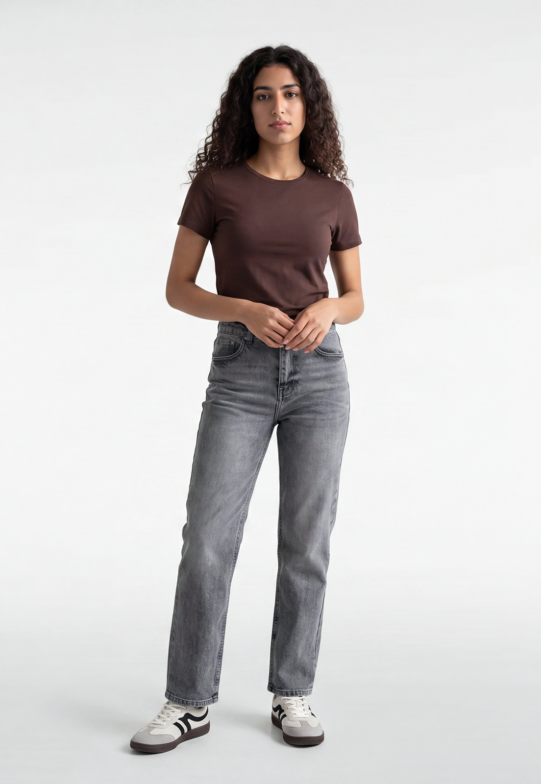 Jeans Mujer Recto Tiro Medio Gris 4