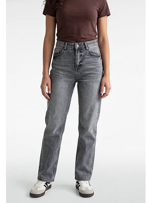 Jeans Mujer Recto Tiro Medio Gris
