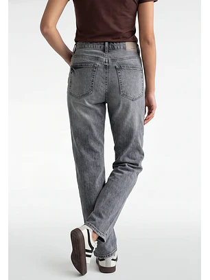 Jeans Mujer Recto Tiro Medio Gris
