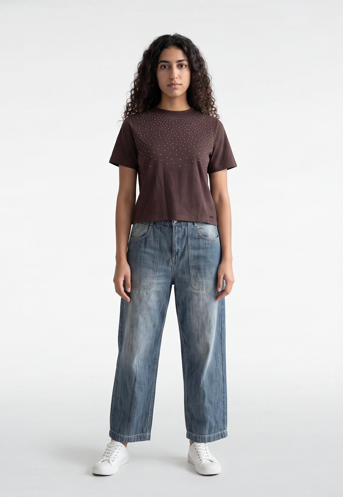 Polera Mujer Tachas Delantero Café 2