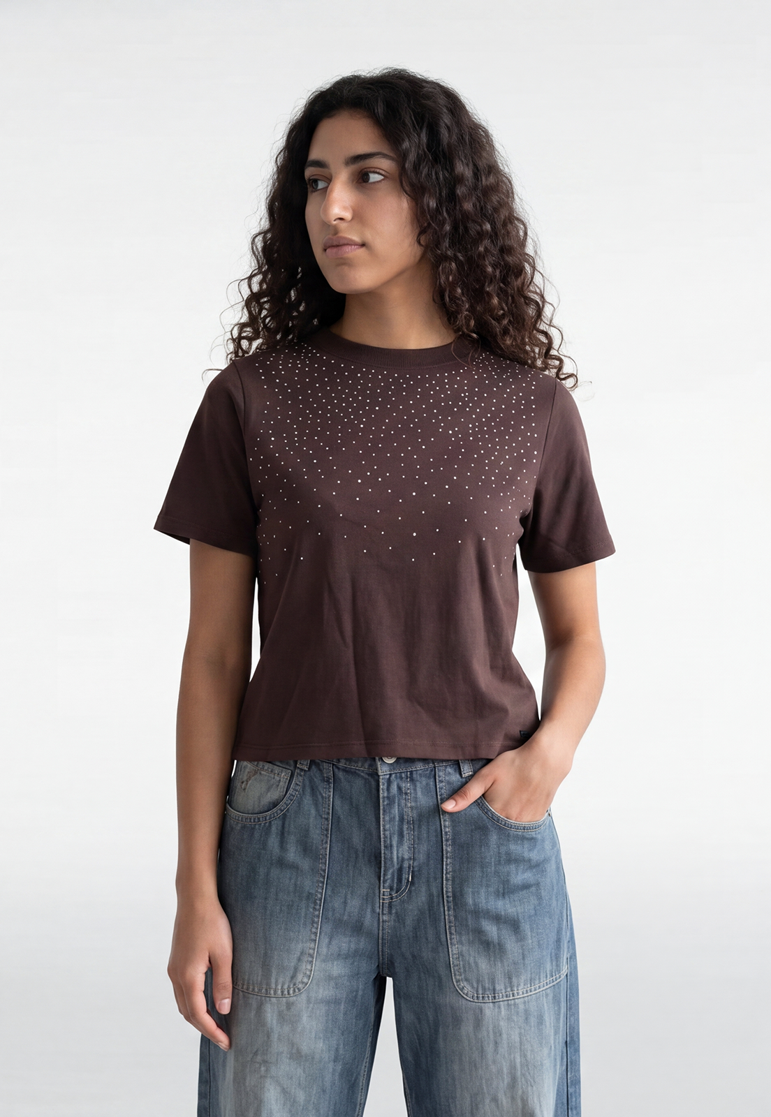 Polera Mujer Tachas Delantero Café 1