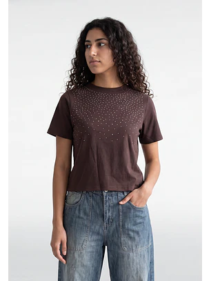 Polera Mujer Tachas Delantero Café