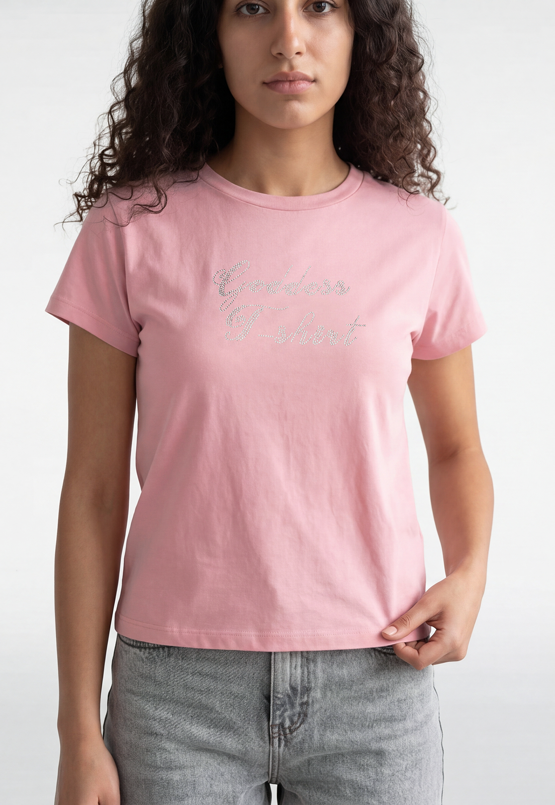 Polera Mujer Texto Brillo Rosado 3