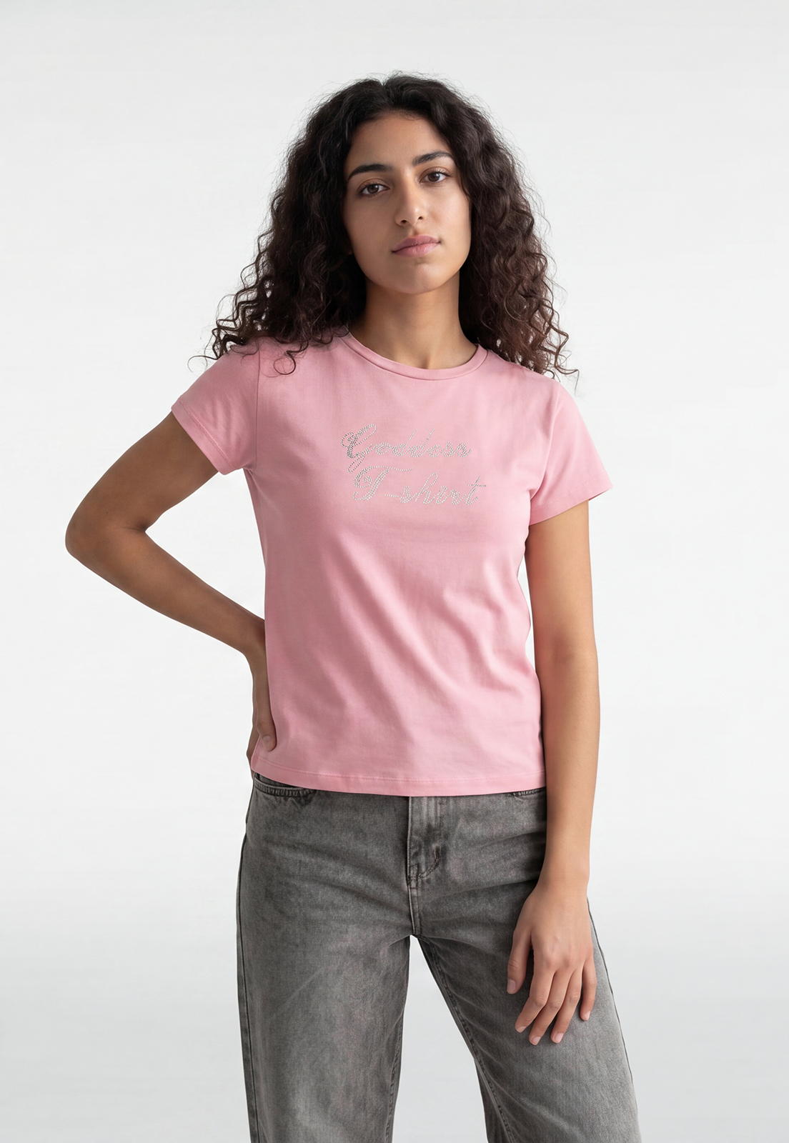 Polera Mujer Texto Brillo Rosado 1