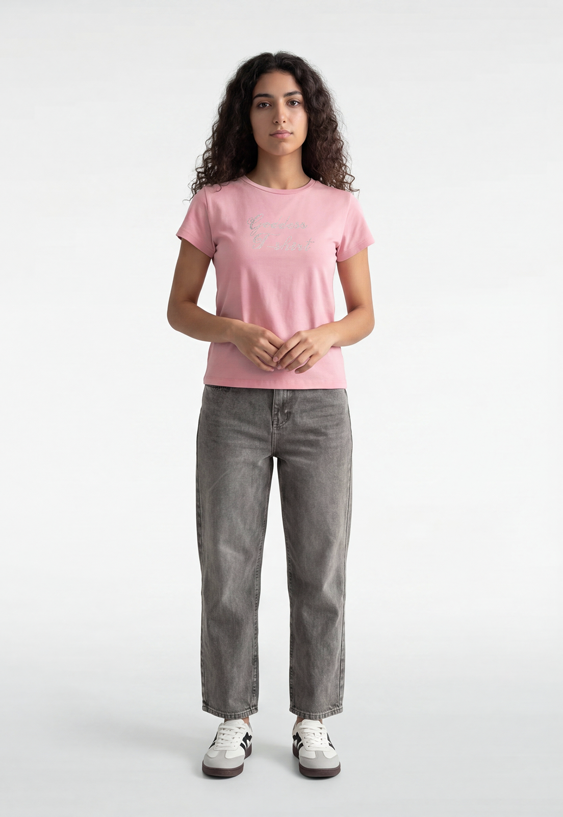 Polera Mujer Texto Brillo Rosado 2