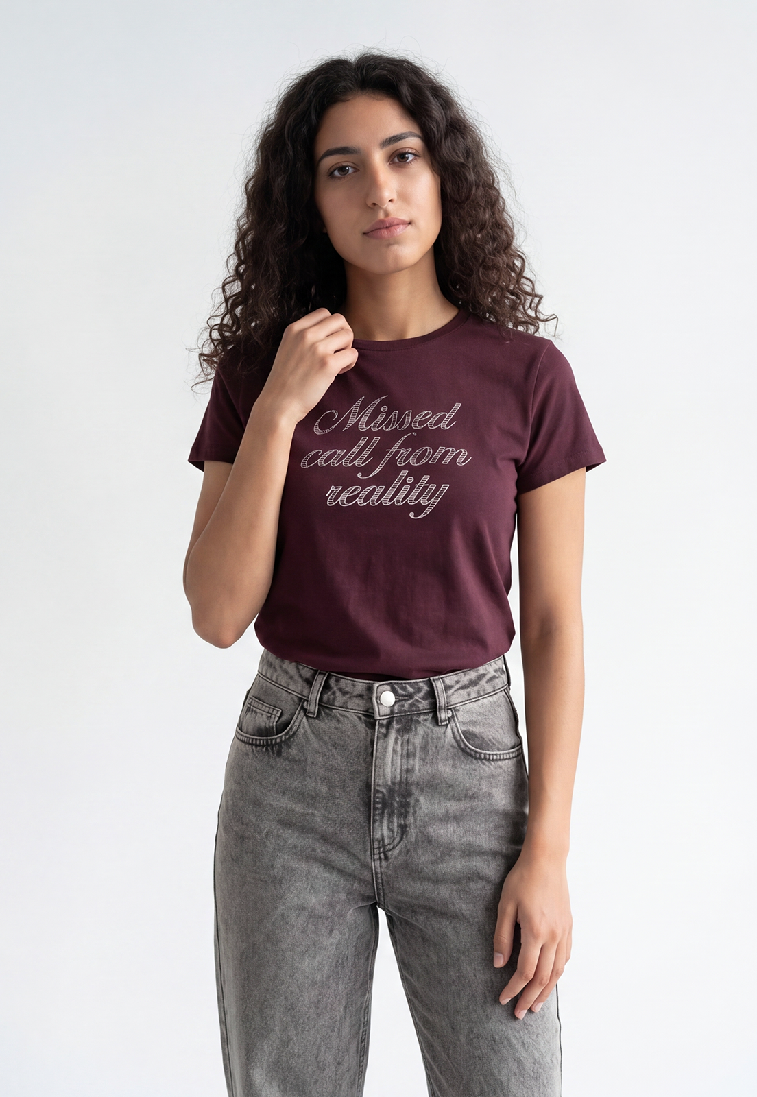 Polera Mujer Texto Brillo Morado 1