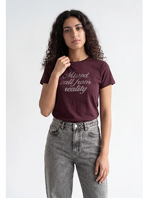 Polera Mujer Texto Brillo Morado