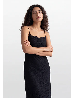 Vestido Mujer Encaje Escote Drapeado Negro