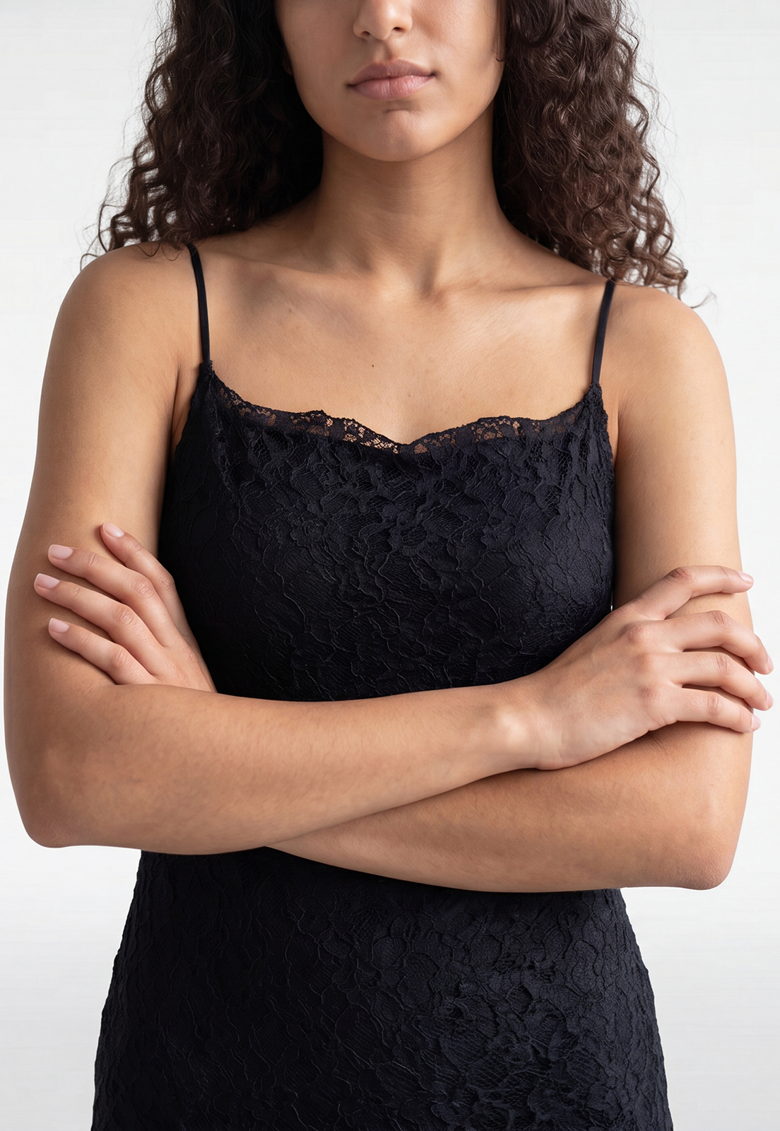 Vestido Mujer Encaje Escote Drapeado Negro 3