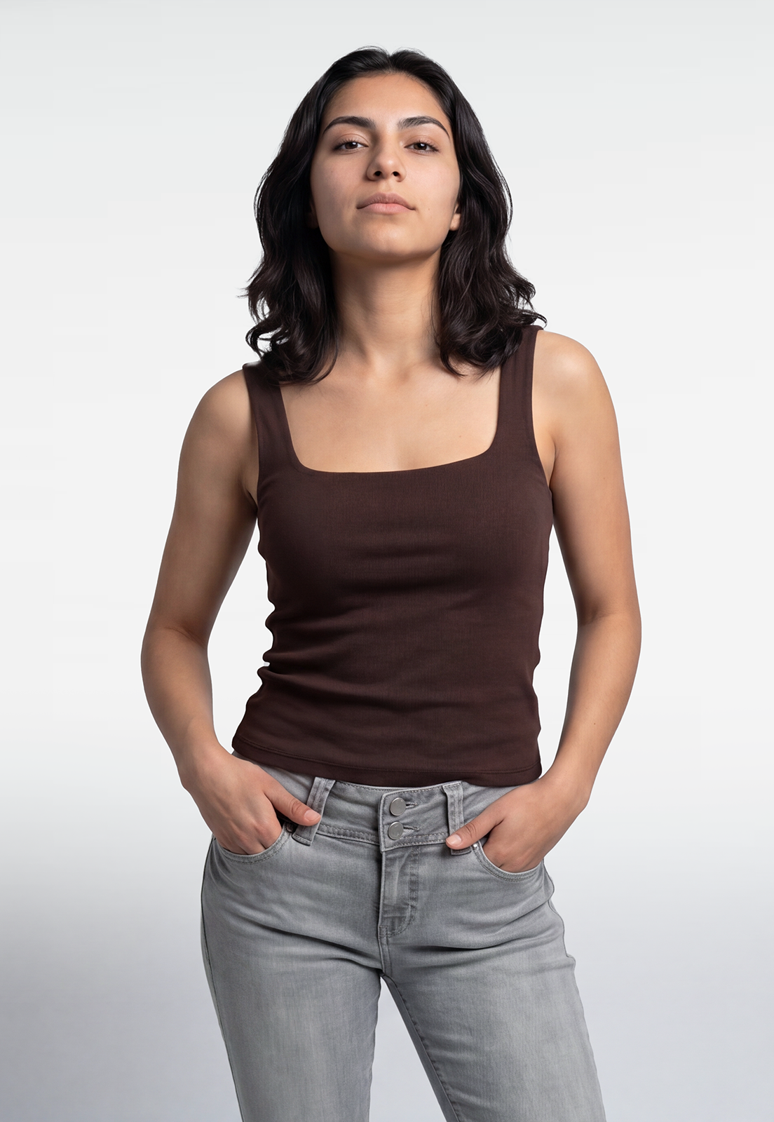 Peto Mujer Escote Cuadrado Café 1