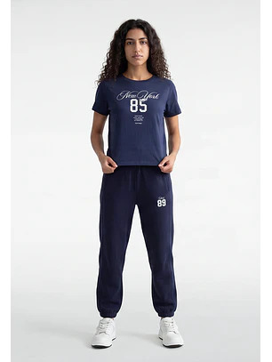 Pantalón Buzo Mujer Balloon Varsity Azul