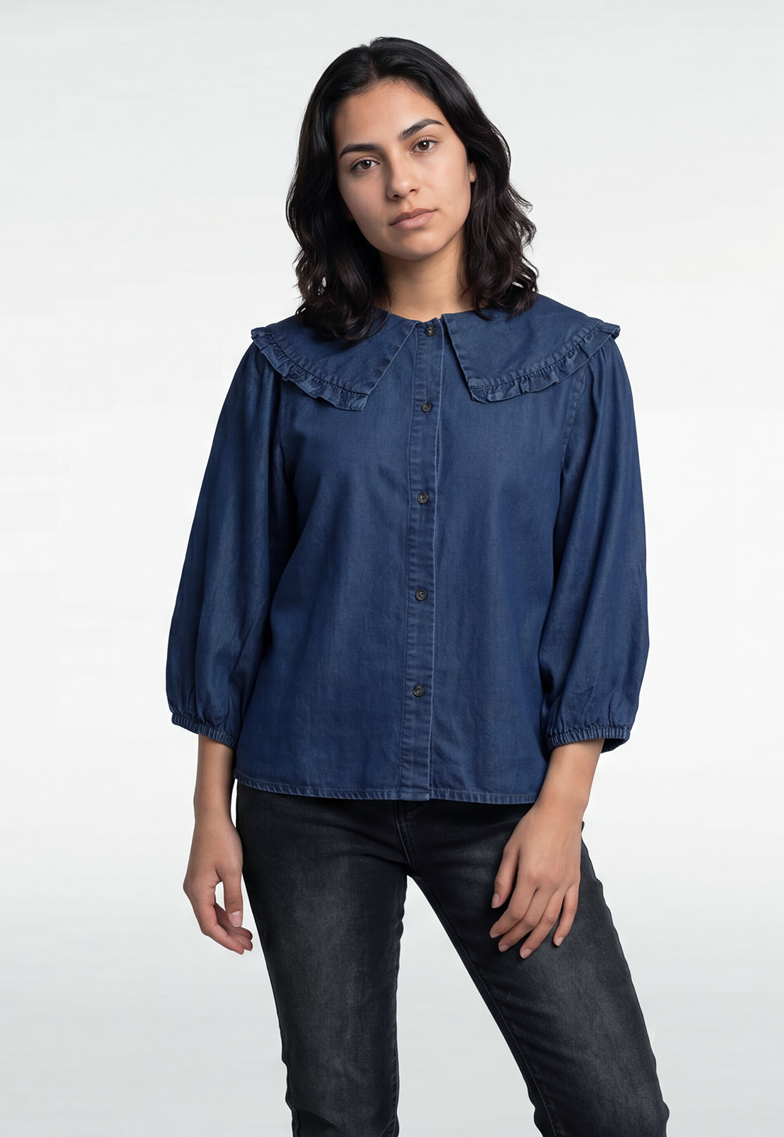 Blusa Mujer Lyocell Cuello Bobo Azul 1